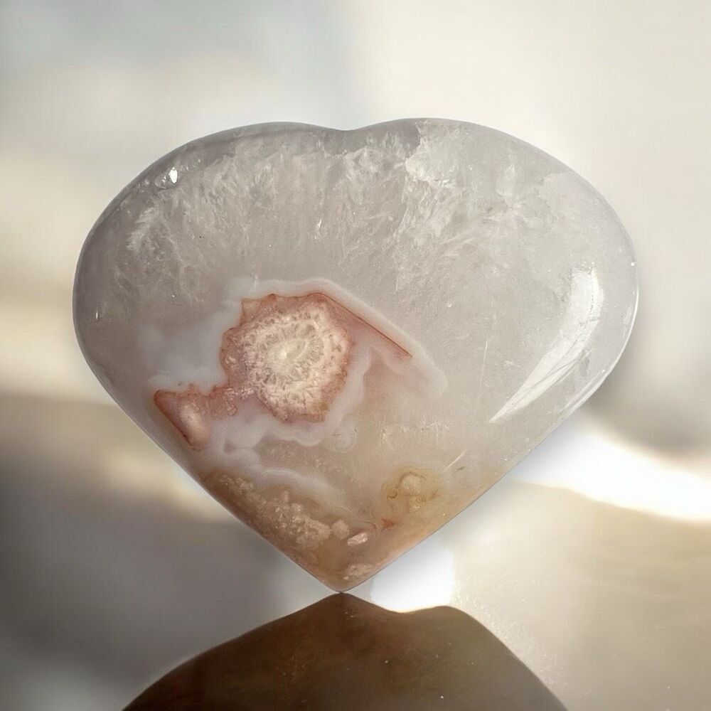 Flower Agate‎ Heart Carving